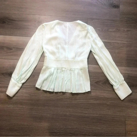 Something Navy Jacquard Wrap Surplice Peplum Mint Green Vneck Blouse Size Small - Picture 2 of 10